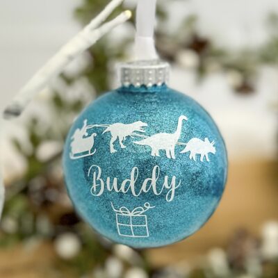 Christmas Personalised Dinosaur Glitter Baubles