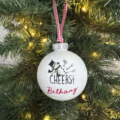 Personalised White Falling Snowman Christmas Bauble
