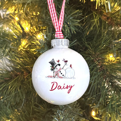 Personalised White Christmas Snowman Bauble