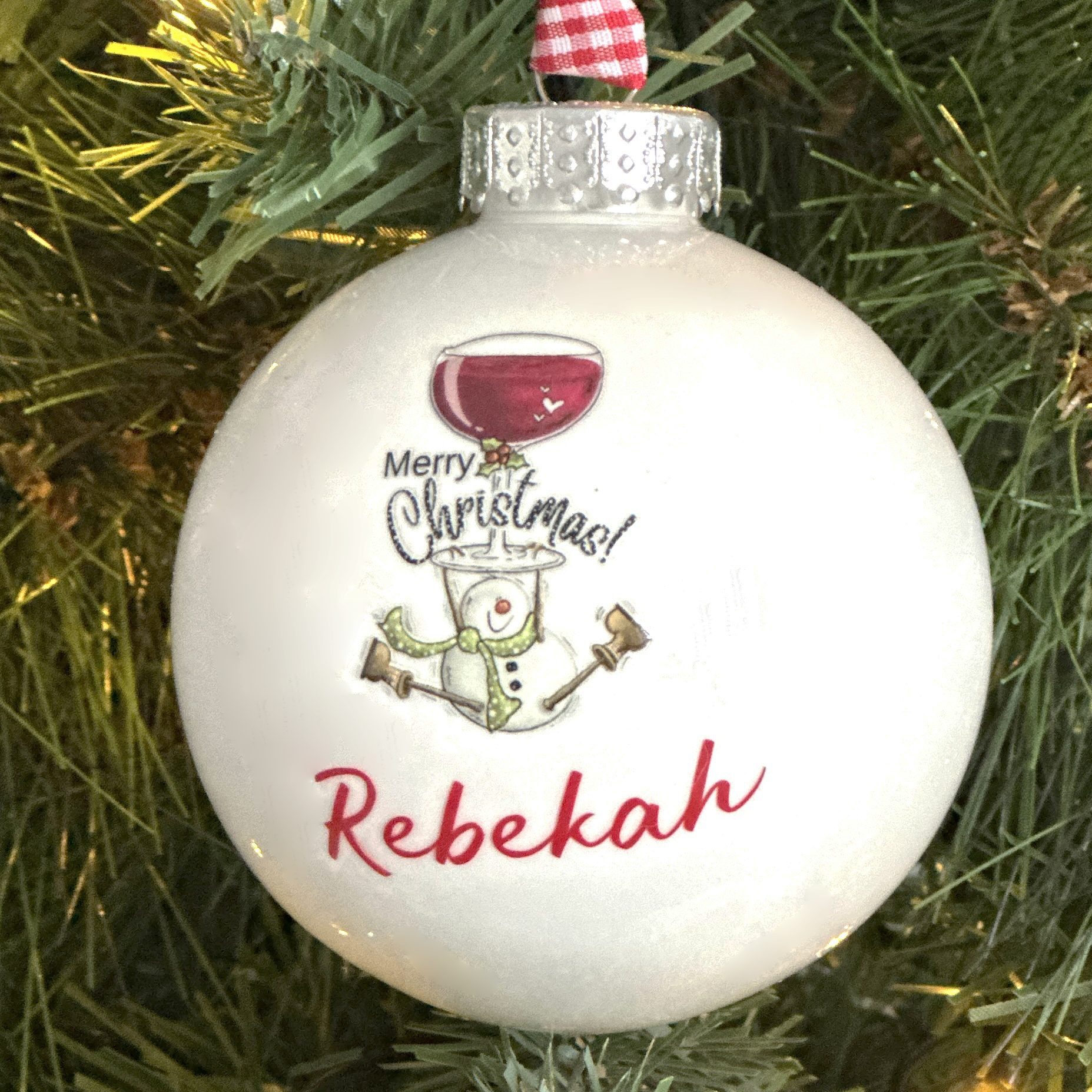 Personalised White Wine Glass Snowman Christmas Bauble - Image 2