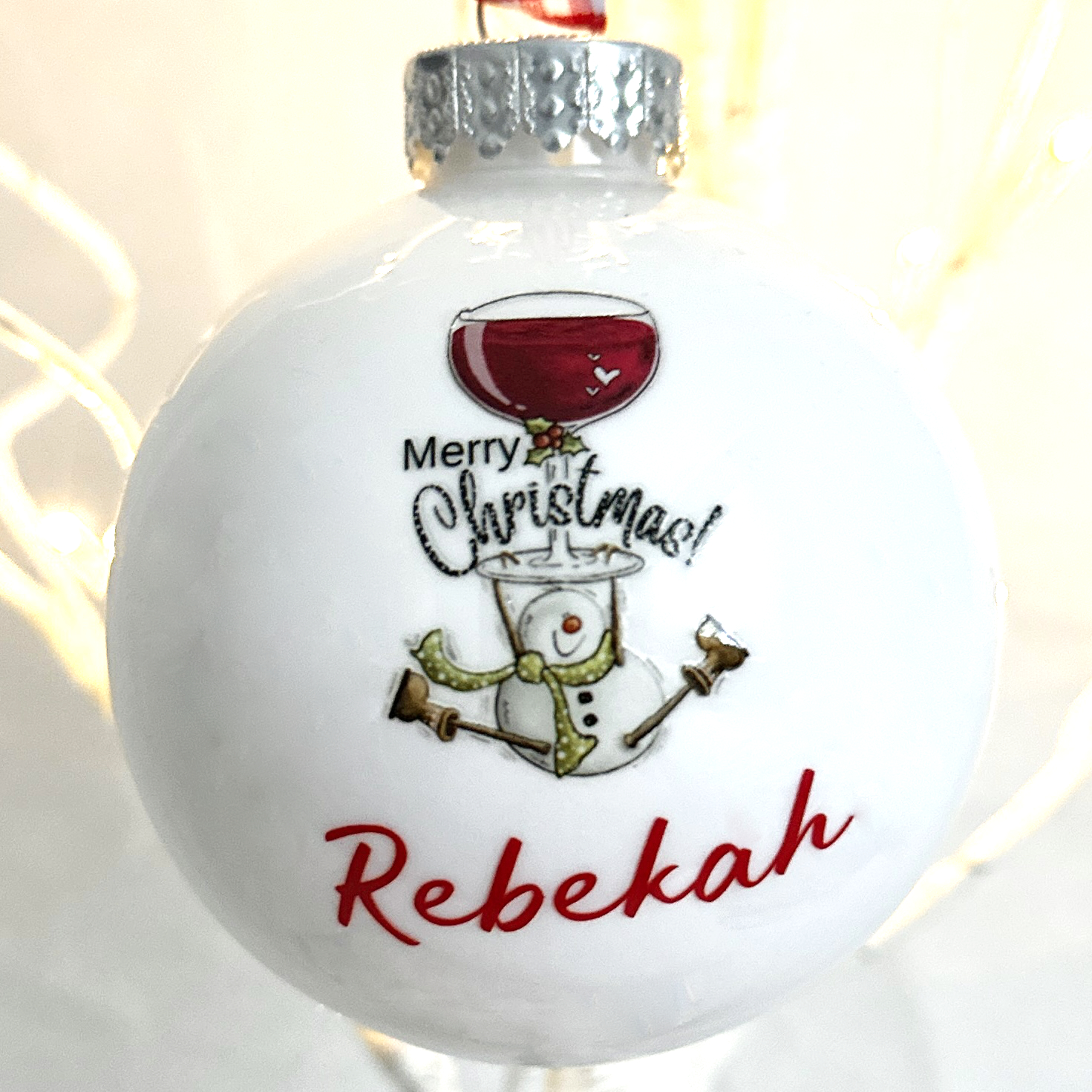 Personalised White Wine Glass Snowman Christmas Bauble - Image 4